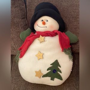 Decorative Snowman Pillow Handmade with antique looking details holiday winter